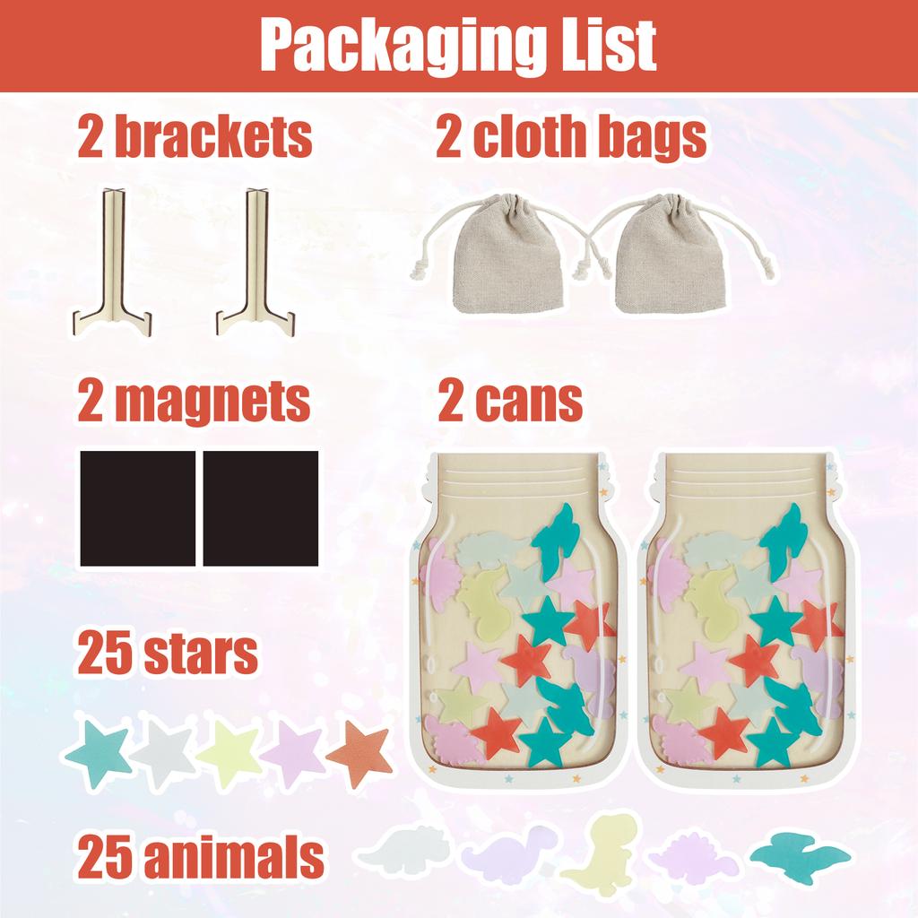 2 Pcs Reward Jars for Kids Wood Personalized Dinosaurs and Stars Jar Reward System Magnetic Reward Jar Multifunctional Incentive