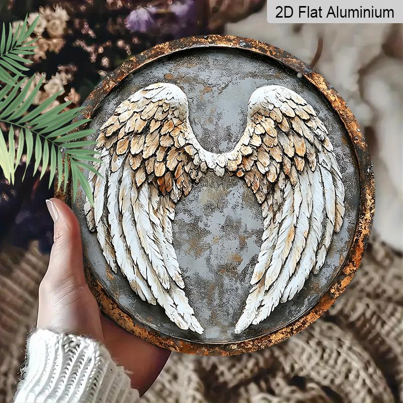 [2D Flat, 1pc] Vintage Angel Wings Metal Wall Art Sign - Rustic Aluminum Decor with Intricate Wing Design, Perfect for Home, Bar, Kitchen, Office, or