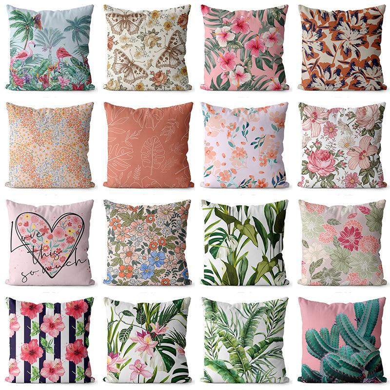 Floral Print Pillowcase, Home Peach Skin Velvet Material Sofa, Car Office Bedside Pillow and Cushion Cover