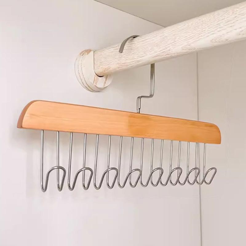 Wooden Hangers For Clothes Case Storage Rack Home Wardrobe Accessories Multiple Hooks Tie Belt Hangers Clothing Organizer