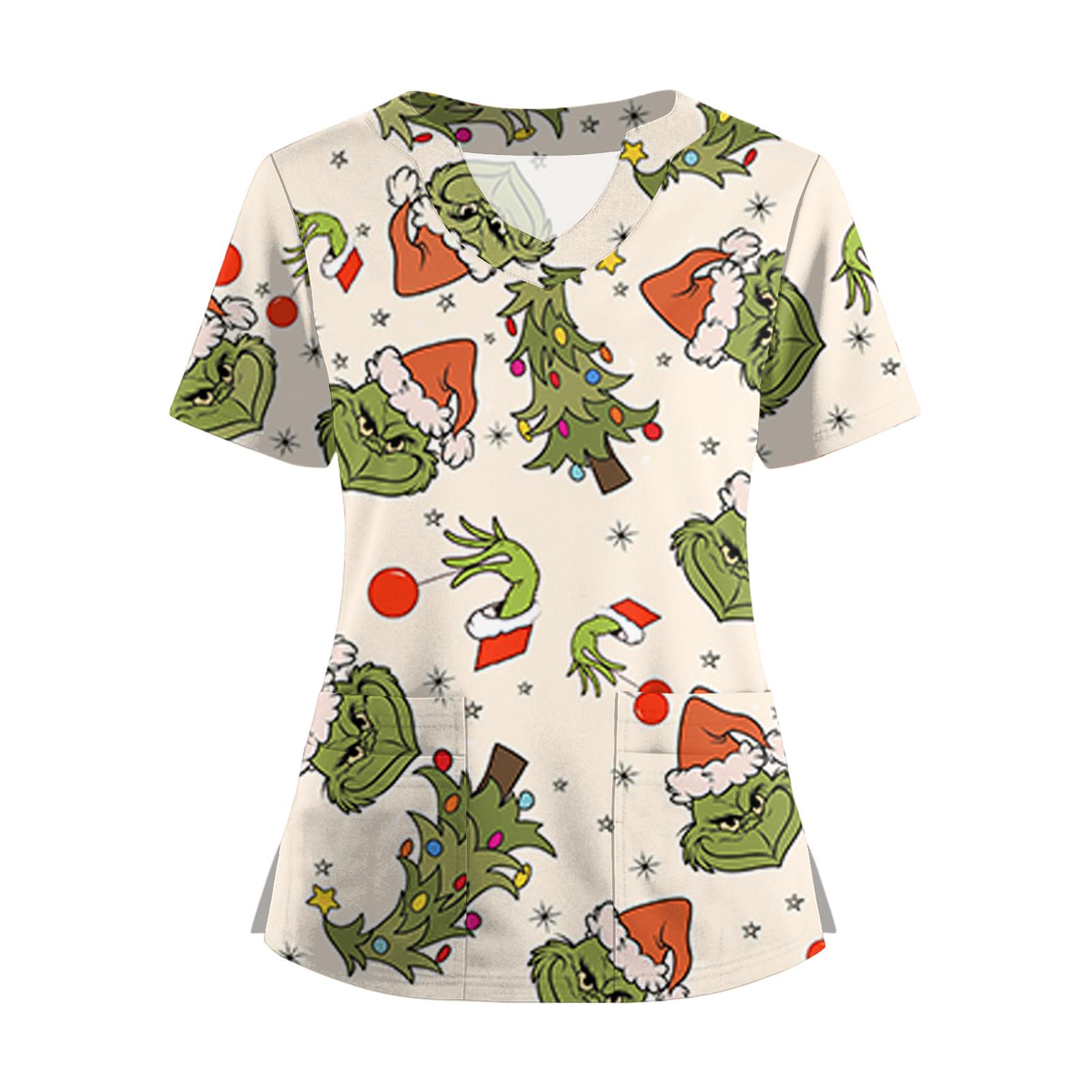 

Женская футболка с коротким рукавом, рождественским принтом, V-образным вырезом, на пуговицах сбоку и разрезом XL хаки