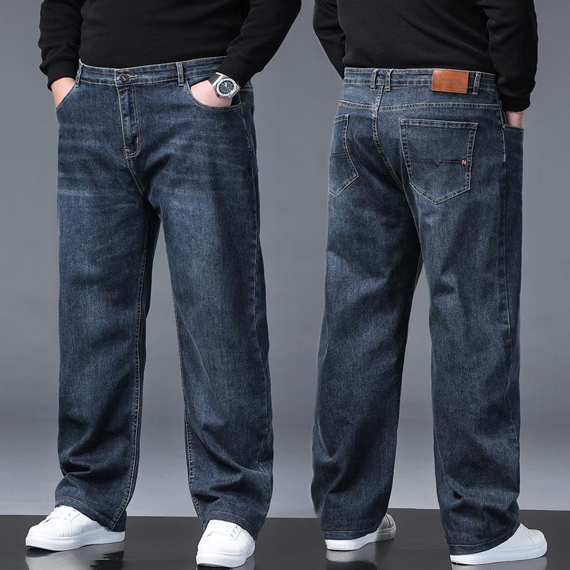 Straight-leg Oversized Jeans for Men Autumn Loose-fit Wide-leg Trousers Versatile Men's Middle-aged Business Casual Trousers