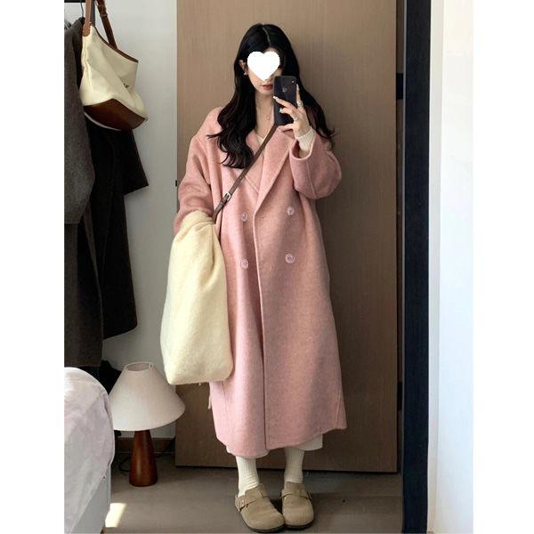 Oatmeal Woolen Coat - Women's Loose Mid-Length Korean Style Outerwear for Fall/Winter 2025