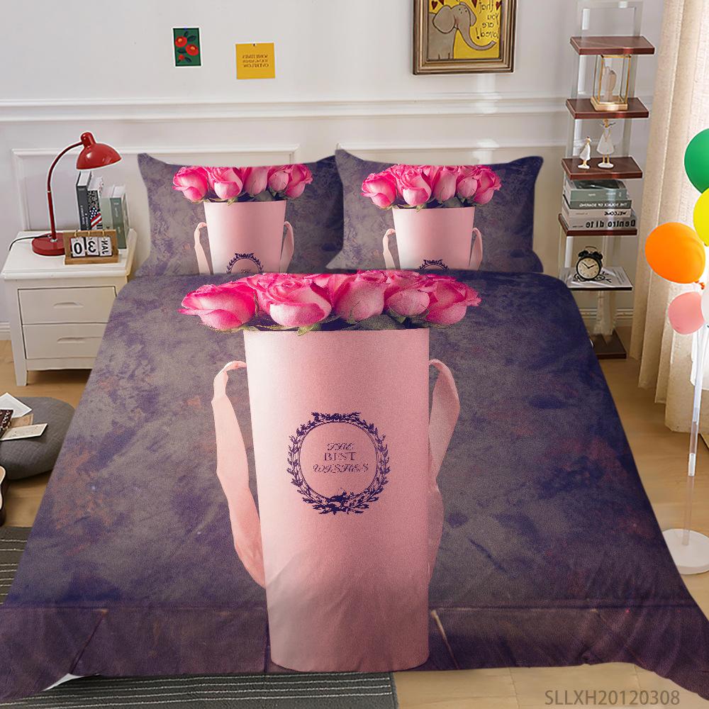 

3D Цифровая Печать Пододеяльник Наволочка Набор из Двух или Трех Предметов Серия Роз Полиэстер EU single 135*200