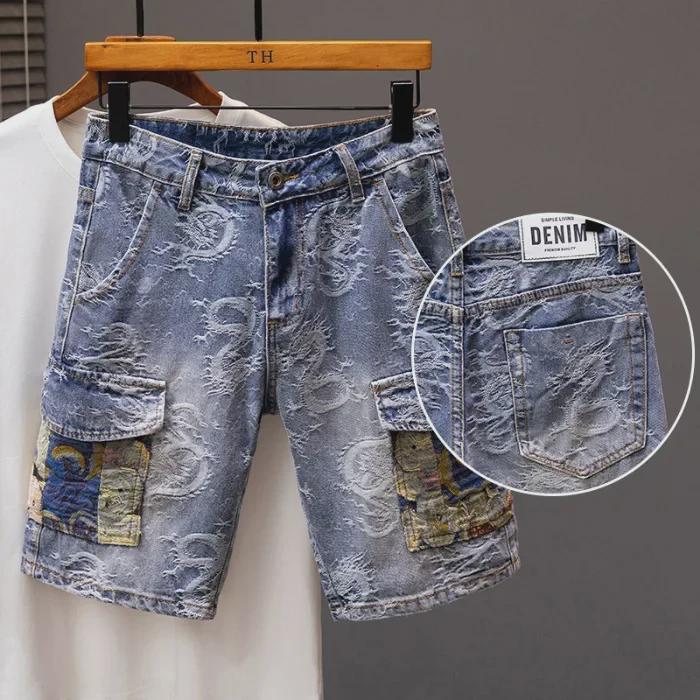 2024 Men's Trendy Loose Straight Denim Shorts: Mid-Length Youth Breeches