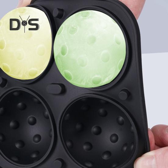 Silicone Ice Ball Tray with Lid 4 Cavities Easy Release BPA Free Summer Refrigerator Cocktail Whiskey Ice Sphere Maker Press Mold Kitchen Supplies