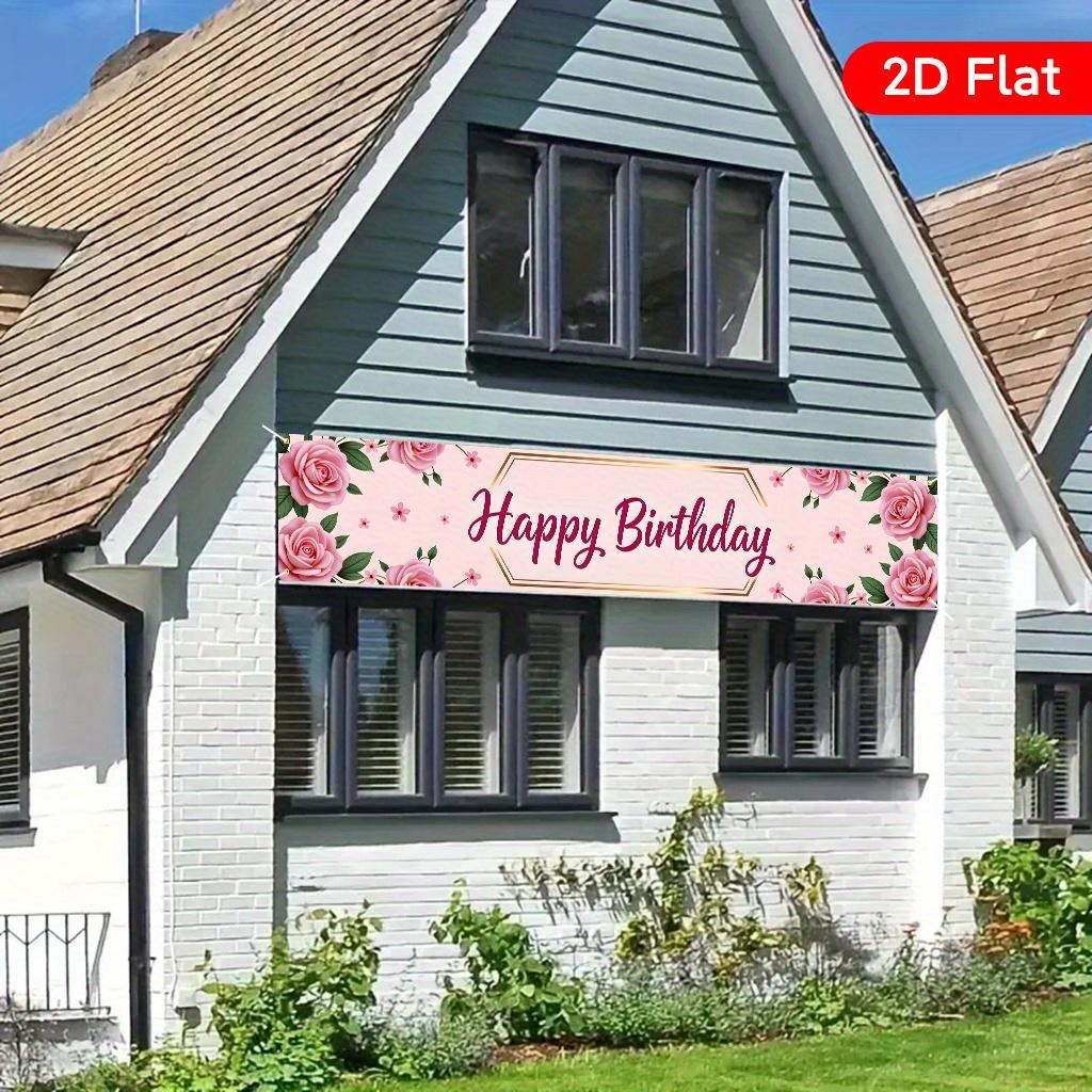 Happy Birthday Floral Banner, Floral Design Large Yard Display, Polyester Outdoor Birthday Anniversary Decoration