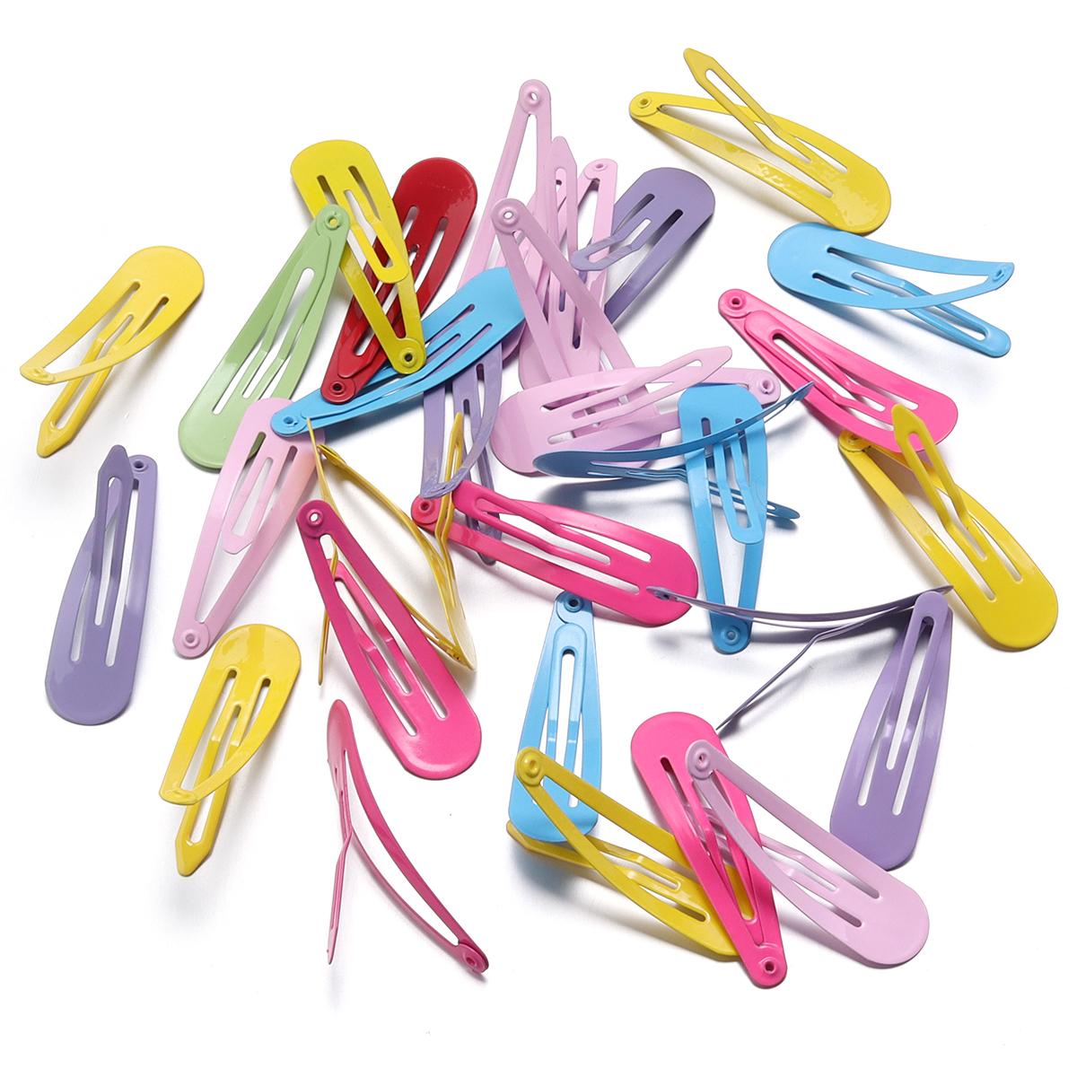 

50pcs/lot Metal Snap BB Hair Clips Colorful Water Drop Shape Hairpins Barrettes For DIY Headwear Hairclip Hair Tools Accessories
