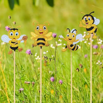 6Pcs Bee Stakes Diamond Art Kits Animal Diamond Art Garden Decor Kits DIY Crafts Diamond Art Craft Kits for Adults