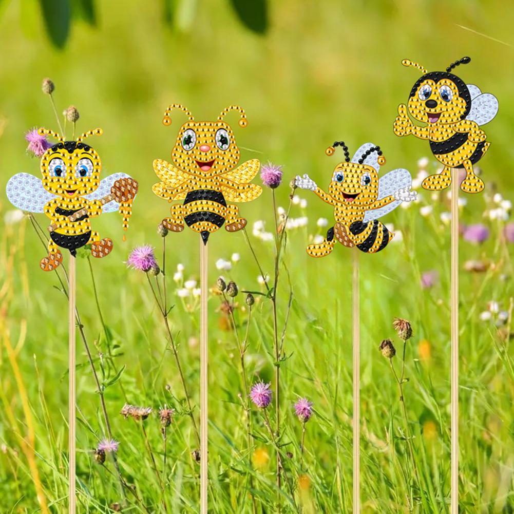 6Pcs Bee Stakes Diamond Painting Kits Animal Diamond Art Garden Decor Kits DIY Crafts Diamond Art Craft Kits for Adults