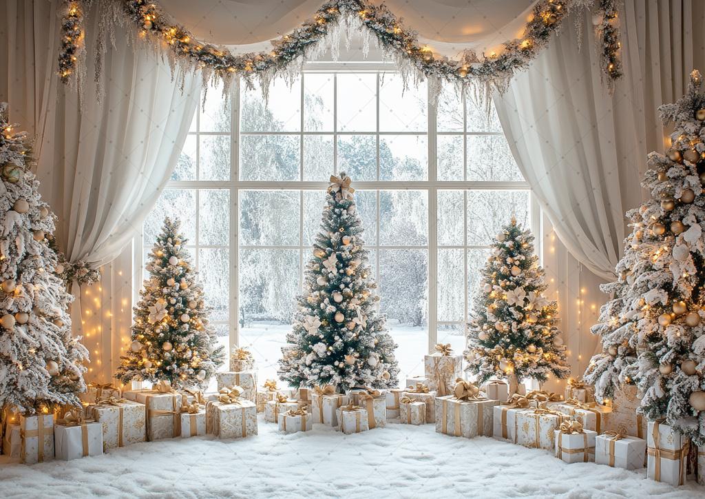 Christmas Home Decoration Background Xmas Tree Toy Gift Winter Window Family Kids Party Christmas Photography Backdrop
