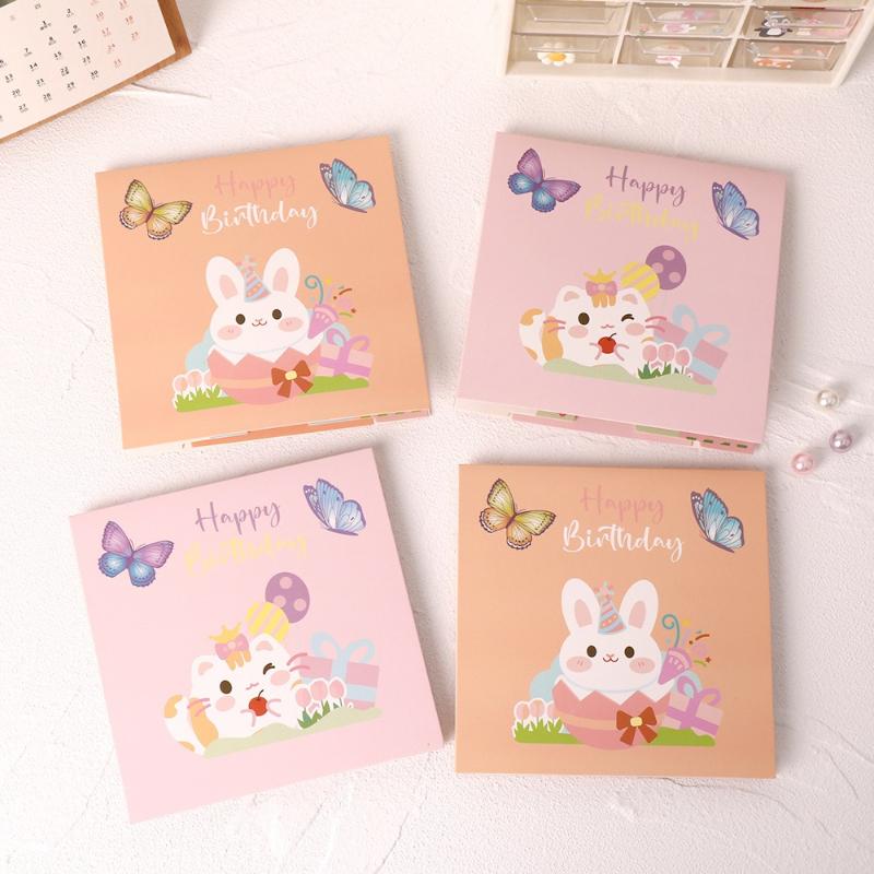 3D Cartoon Cute Rabbit Birthday Cake Greeting Card Classmate Birthday Gift Holiday Blessing Wholesale Office School Supplies