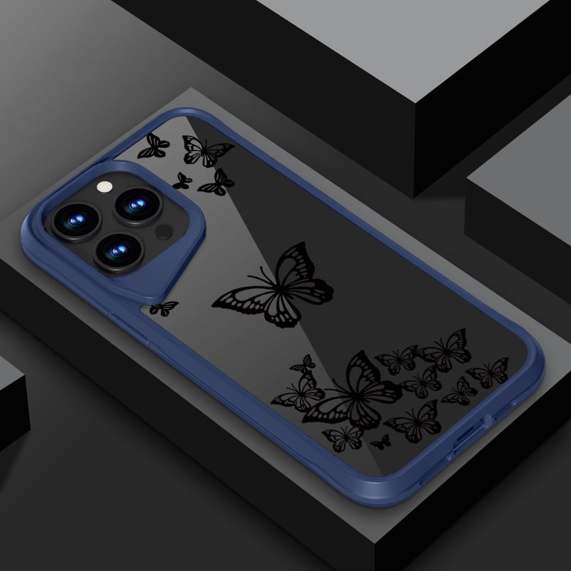 

For Iphone 16 15 14 Pro Max 13 15 Pro High Transparent Acrylic Butterfly Pattern Phone Case Shockproof Clear Soft Edge Acrylic Hard Cover iPhone 15 чёрный