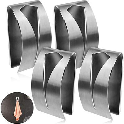 1PC Self Adhesive Towel Hook Holder Grabber Stainless Steel Kitchen Dish Towel Hook Wall Mount Non Drilling Hangers Rack