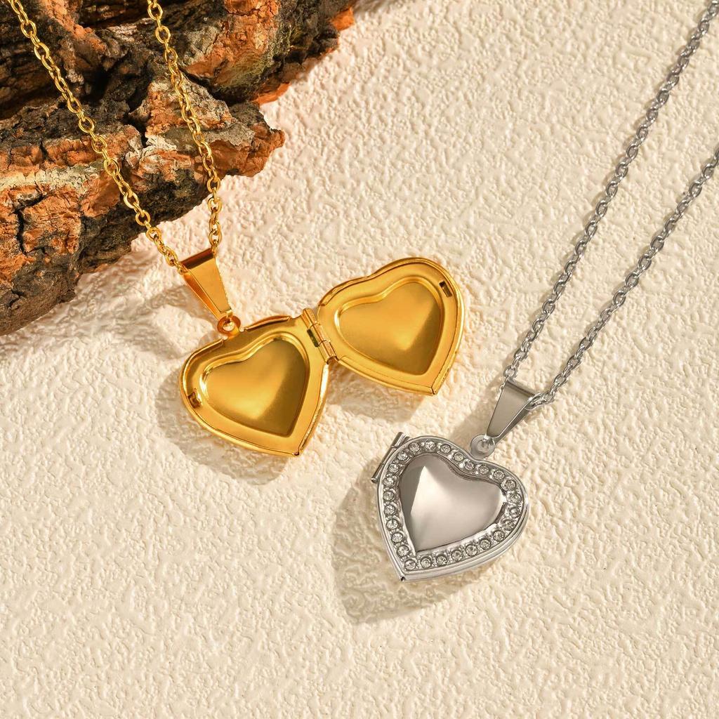 Cubic Zirconia Heart Locket Necklace for Women, Stainless Steel Openable Love Shape Pendant,18k Gold Plated Birthday Gifts