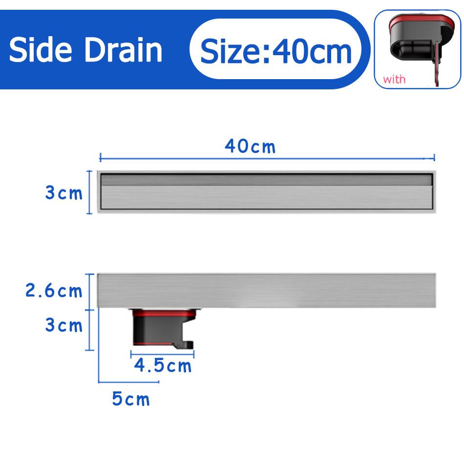 Bathroom Shower Floor Drain Black 304 Stainless Steel Rectangle Lavatory WC Long Linear Drainage Side Floor Drains 30 40 50cm