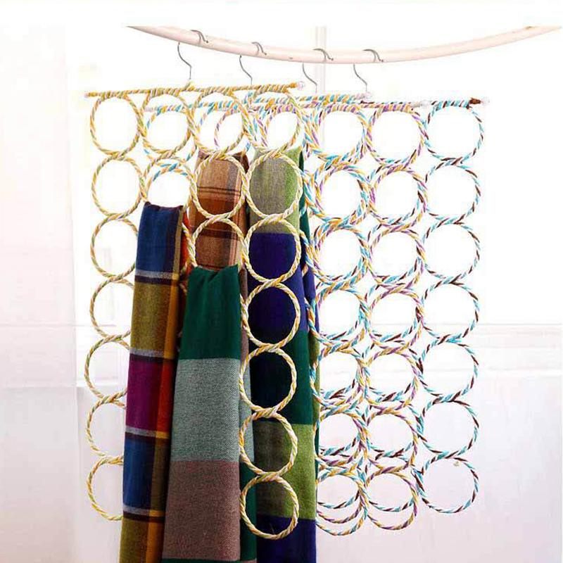 28/12 Holes Scarf Holder Foldable Tie Belt Hanger Hooks Shawl Scarves Rattan Weave Display Rack Wardrobe Space Organizer