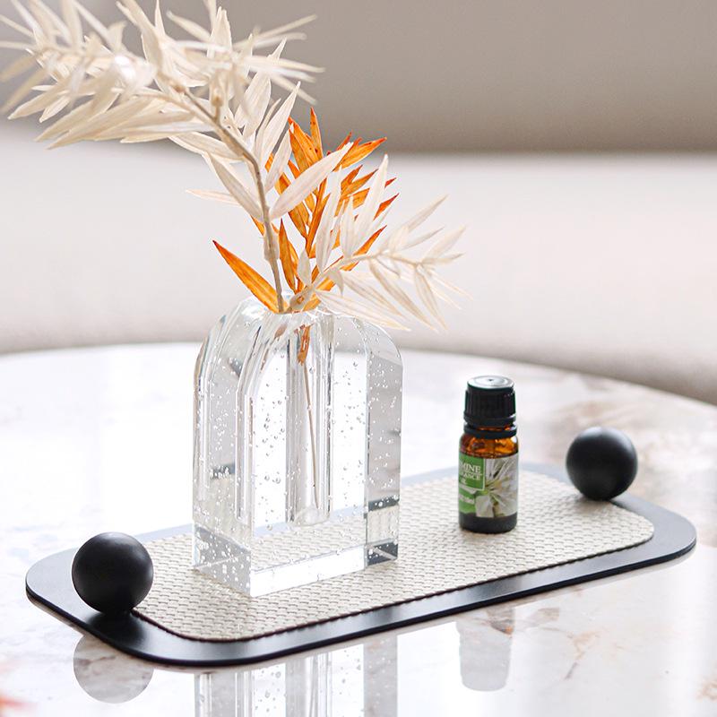 Minimalist Leather and Metal Jewelry Storage Tray with Aroma Feature for Bedrooms