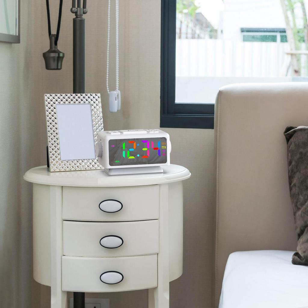 Radio Alarm Clock Perpetual Calendar Multifunctional 12/24H Snooze Function for Office Home Bedroom Learning Deep Sleepers