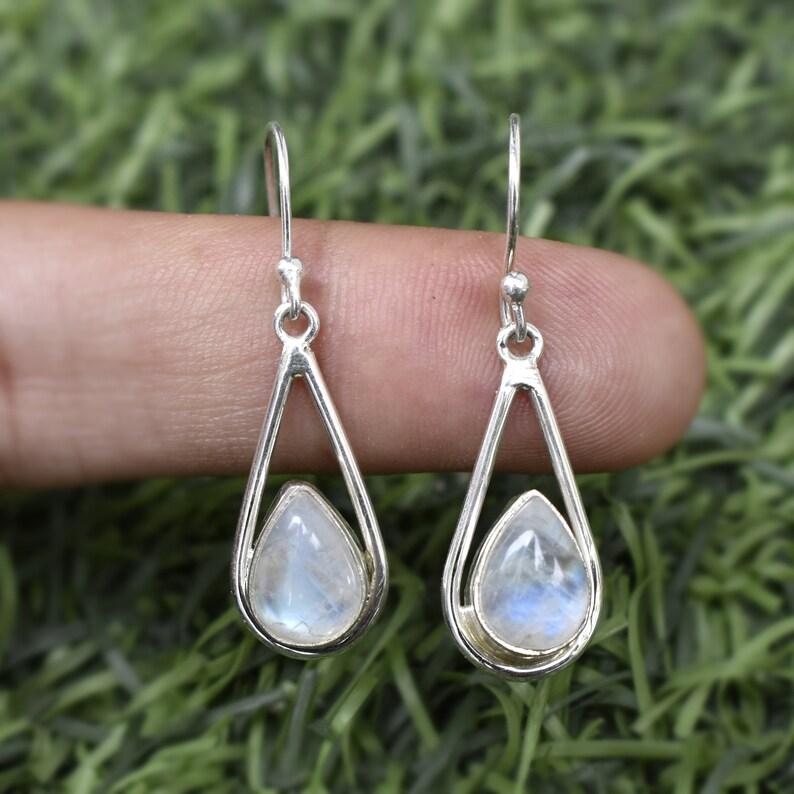 Moonstone Gemstone Earrings 925 Sterling Silver Earrings, Handmade Dangle Gemstone Earrings Jewelry For Women - 6.5 Aprox