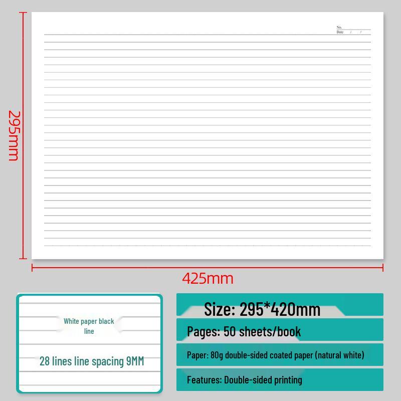 A3 Large Horizontal Line Paper Notebook - Single Line for Office, Student Mind Maps, Drafts