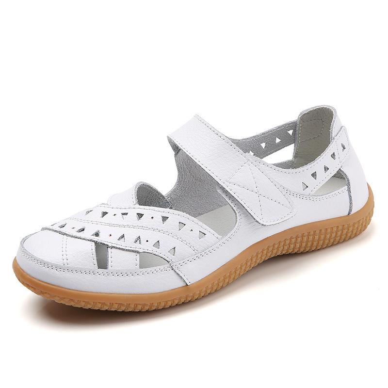 Female Women Mother Genuine Leather Hollow White Shoes Sandals Flats Loafers Summer Cool Beach Plus Size
