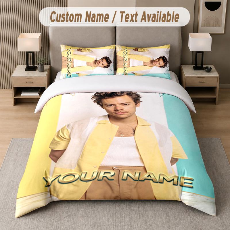 Set Biancheria da Letto Harry Styles 3 Pezzi, Testo Personalizzato con Nome, 1 Copripiumino & 2 Federe per Camera da Letto