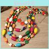 Bohemian Colorful Multilayer Wooden Beaded Necklace With Geometric Design For Women