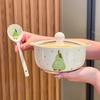 Ins High-value Fruit Croissant Ceramic Instant Noodle Bowl with Lid Binaural Soup Bowl Student Dormitory Instant Noodle Bowl