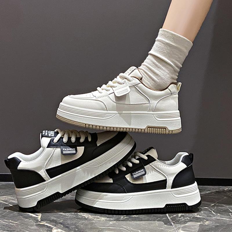 Little White Shoes Women's 2025 Spring New Fashion Versatile Lightweight Leather Muffin Thick-soled Height-increasing Sports and Leisure Board Shoes