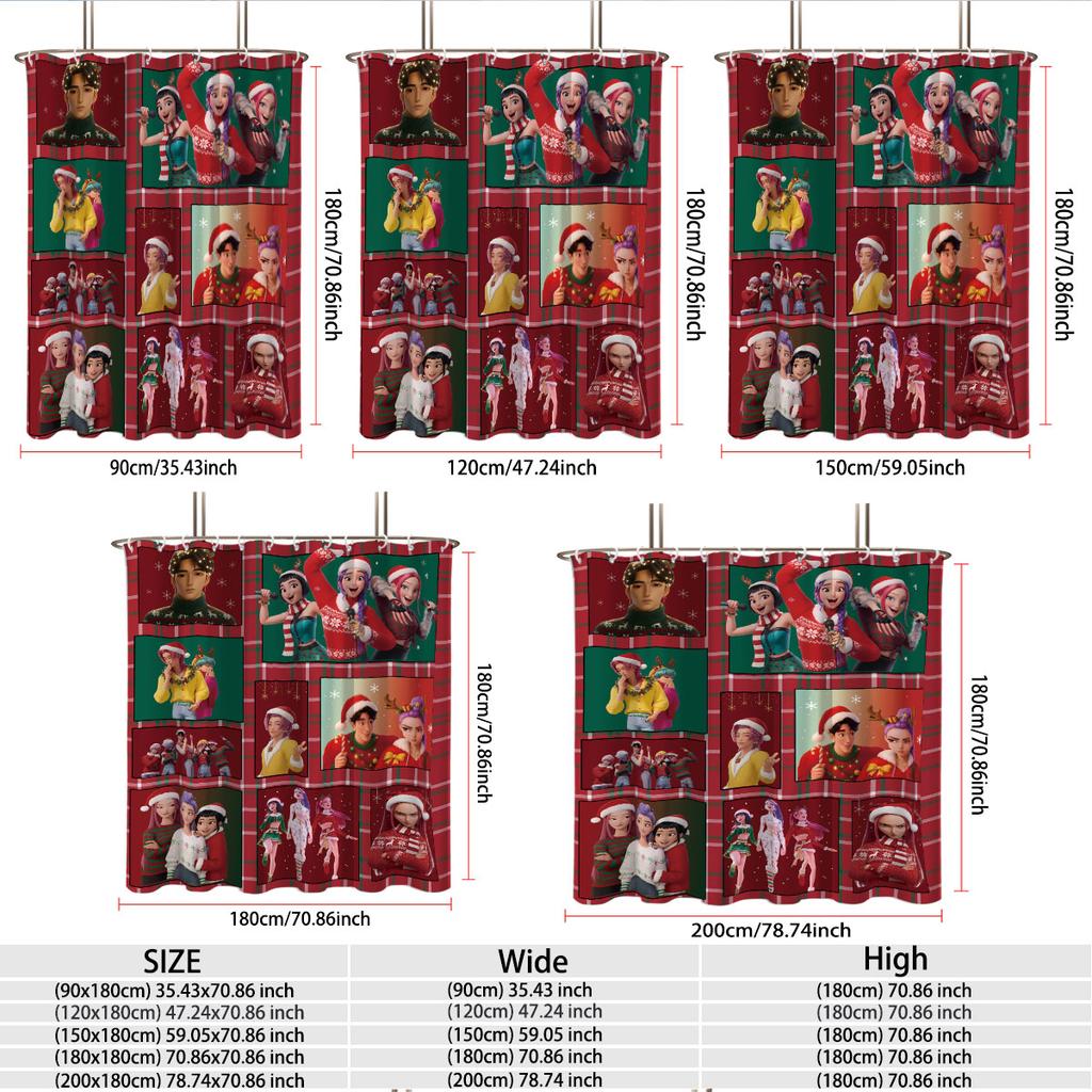 1Pc K-Pop Demon Hunters Printed Waterproof Shower Curtain Privacy Hanging Curtain With 12 Hooks Multiple Sizes Machine Washable