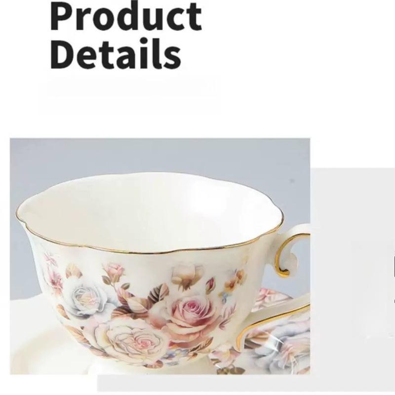 Vintage Floral Bone China Coffee Tea Set, Retro Rose Ceramic Teapot Cup Saucer, Elegant British Style Tableware for Afternoon Tea