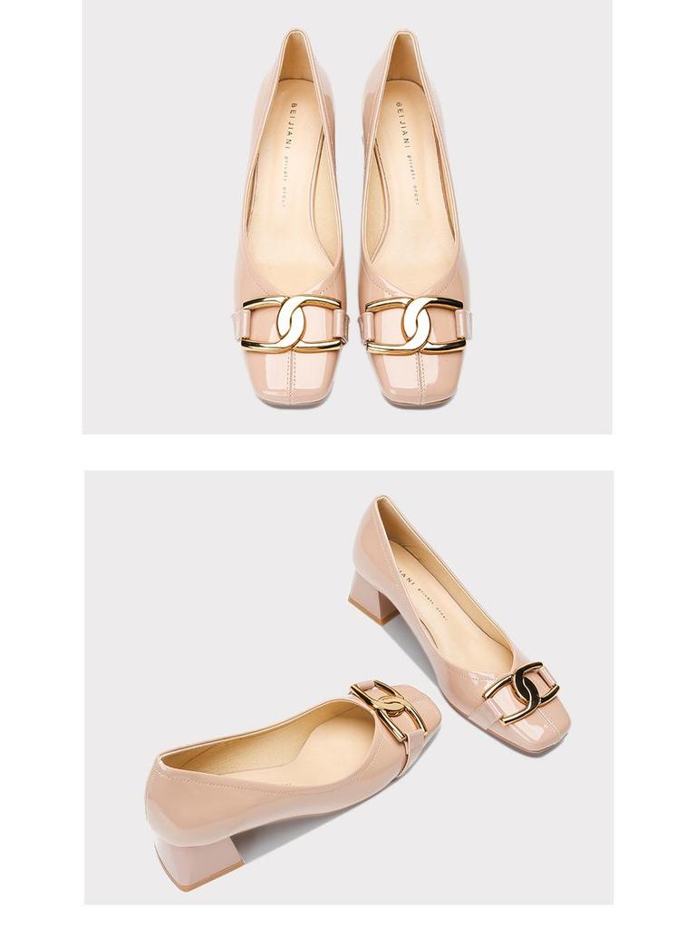 BEIJIANI Lammfell Square Toe Blockabsatz High Heels – Damen Convertible Step-Down Schuhe mit Metalldetail