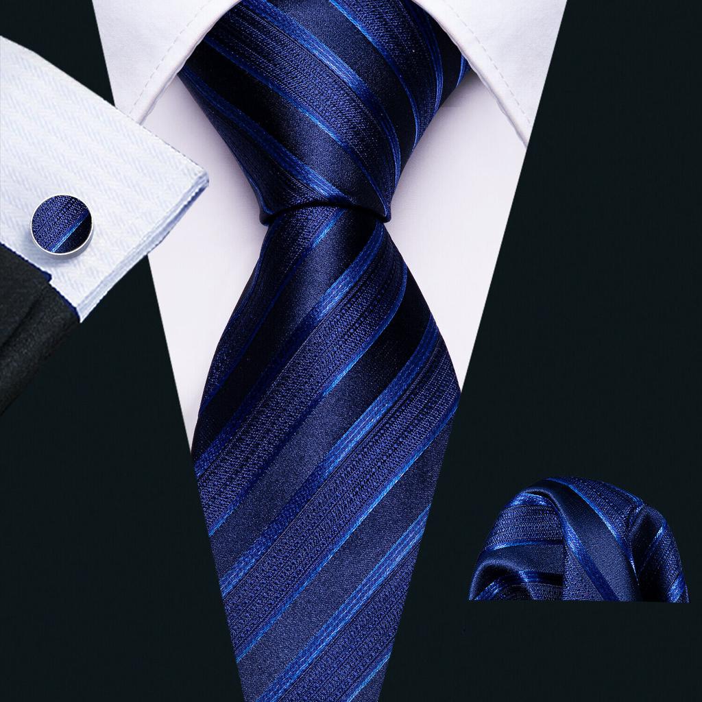 Barry.Wang Ties for Men Necktie Hankerchief Cufflinks Set Burgundy Striped Jacquard Wedding