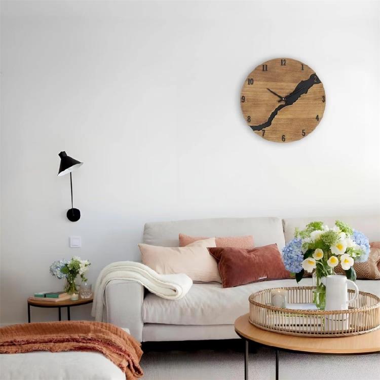 Moderne Wanduhr mit Rissmuster ohne Ticken Holz 30cm Hängeuhren für Büro Wohnzimmer Küche Schule