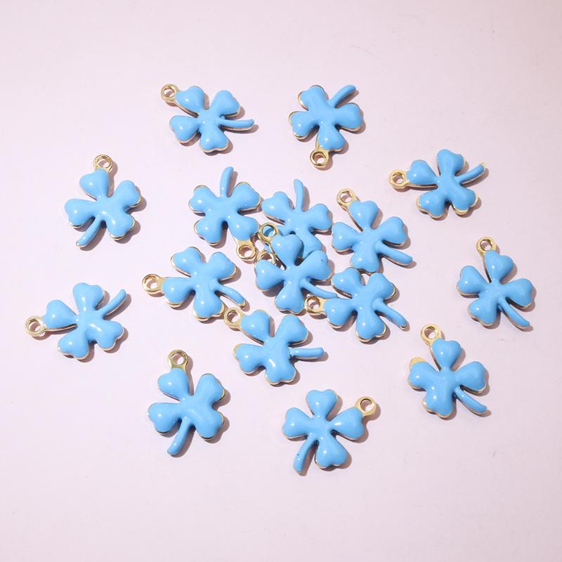 20pcs 13x10mm Stainless Steel Enamel Clover Flower Charms Pendant Stainless Steel DIY Jewelry Making Accessories Findings
