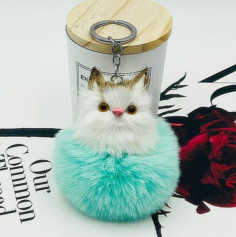 Fluffy Fur Kitty For Women Plush Pompom Ball Cat On Bag Car Trinket Jewelry Wedding Party Kids Gift Bag Charm