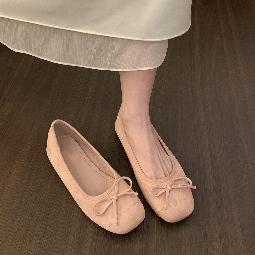 Evening Wind Suede Inner Height Increase Ballet Shoes Femininity Red with Skirt Shallow Mouth Single