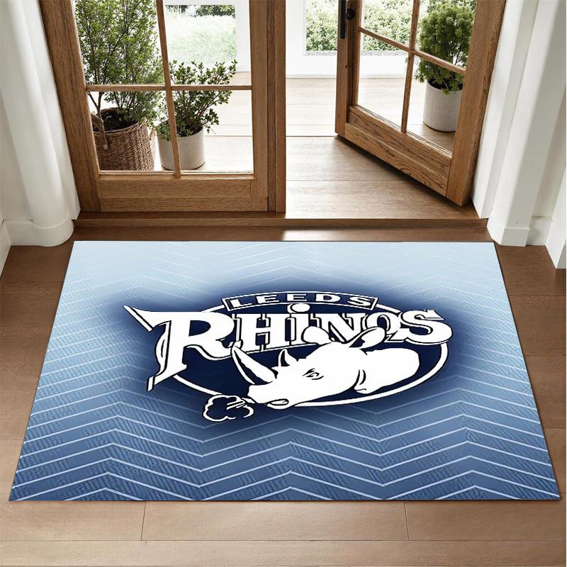 Leeds Rhinos Design Crystal Velvet Rug Soft Decorative Mat for Bedroom Entrance