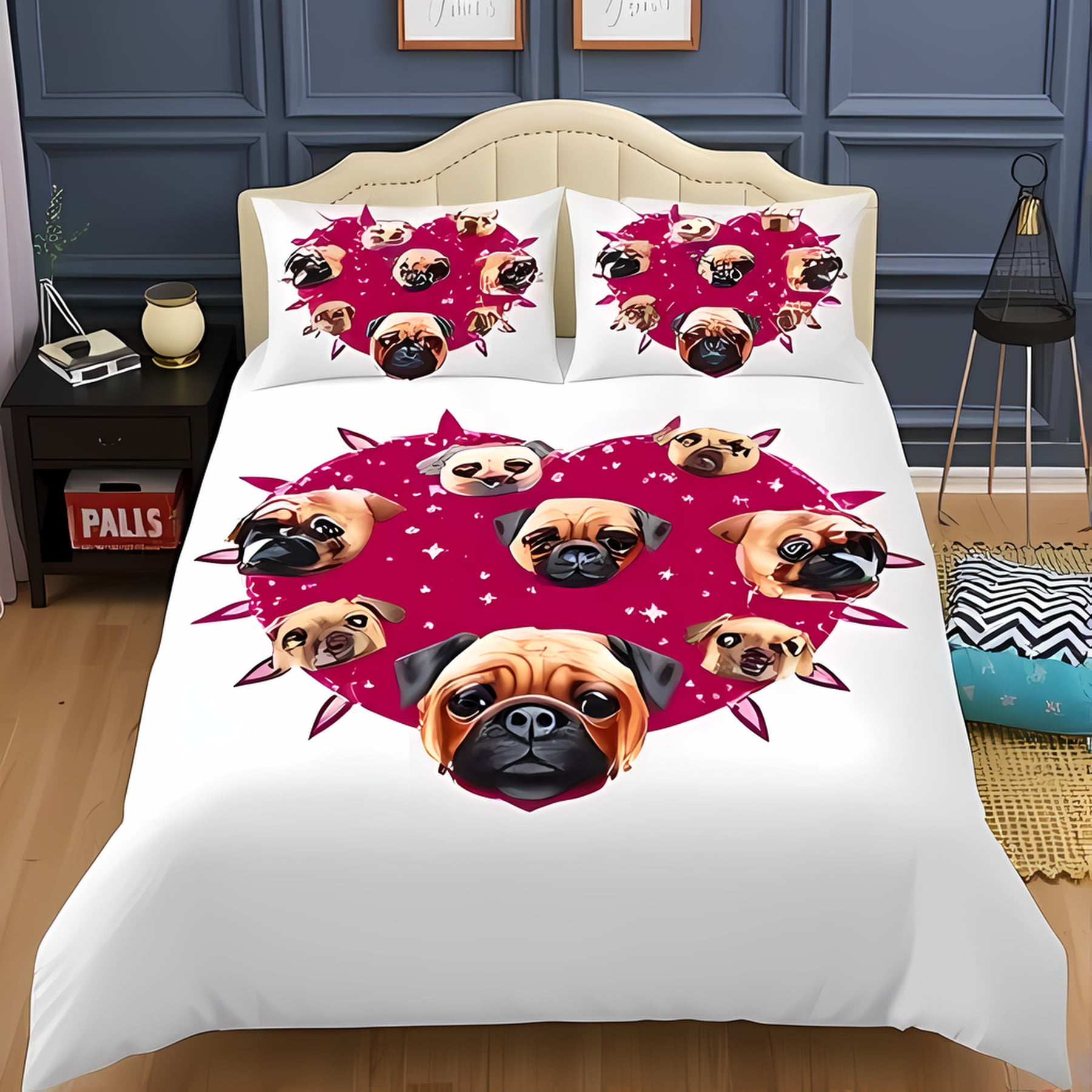 

Yelow Soft Duvet Cover Set featuring Playful Pugs Floral Design Adorable Beding for Dog Lovers Soft Warm Breathable plus Comfortable 100*200cm Single