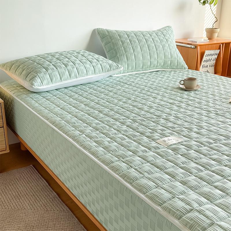 Soybean Fiber Waffle Jacquard Quilted Mattress Protector - Solid Color Bed Cover