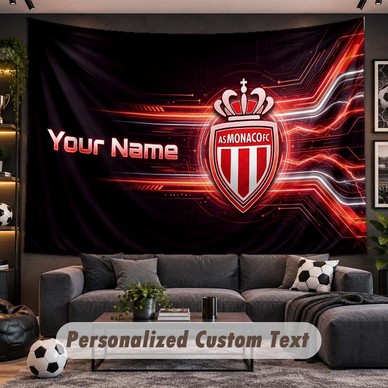 Wall Hanging Tapestry Custom NameMonaco FC Pattern Personalized Printed Fabric Wall Decor
