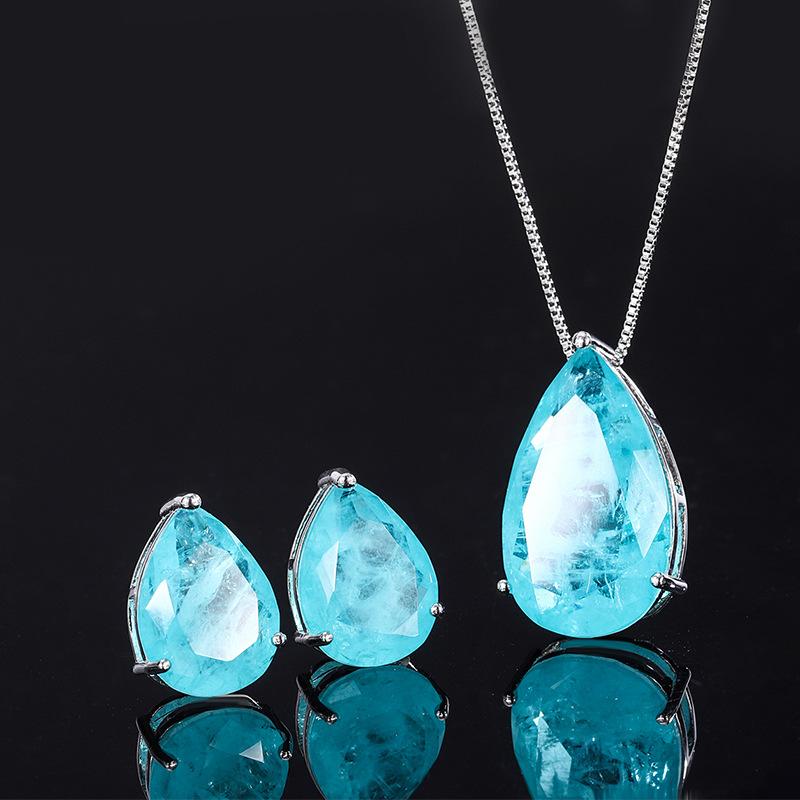 Schmuck Beliebt Imitation Paraiba Anhänger Halskette Ohrstecker Set Damen Geschenk Anhänger