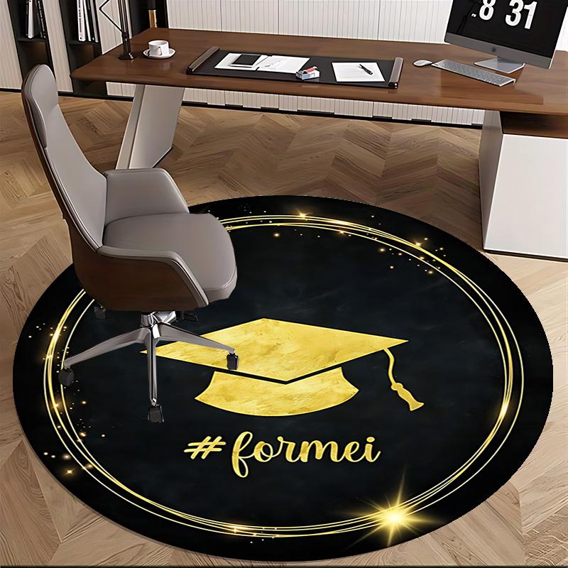 Golden Graduation Cap Chair Mat Luxury Home Decor, Office Carpet, Gift for Graduates, Suitable for Bedroom, Living Room, Various Rooms