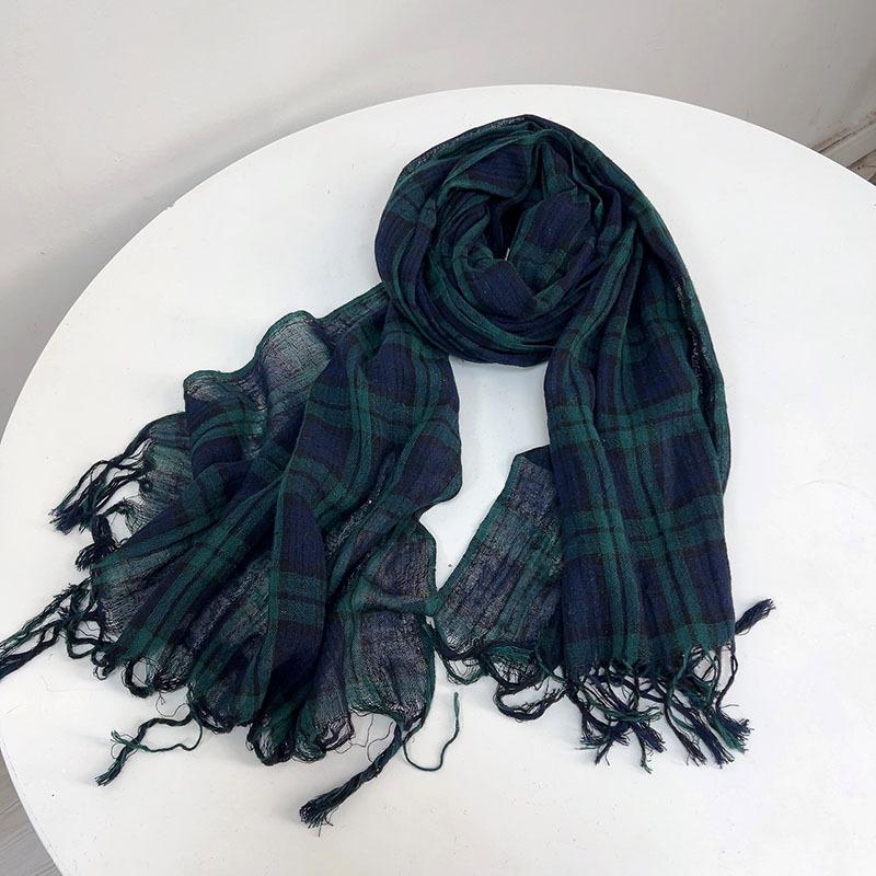 Thin Cotton And Linen Striped Scarf Literary And Versatile Soft Neck Protection Silk Scarf Women'S Travel Shawl