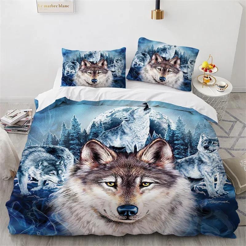 3D Animal Duvet Cover Microfiber Wolf Fox Elk Bedding Set Wild Animals Comforter Cover King Queen For Teen Adults 2/3pcs