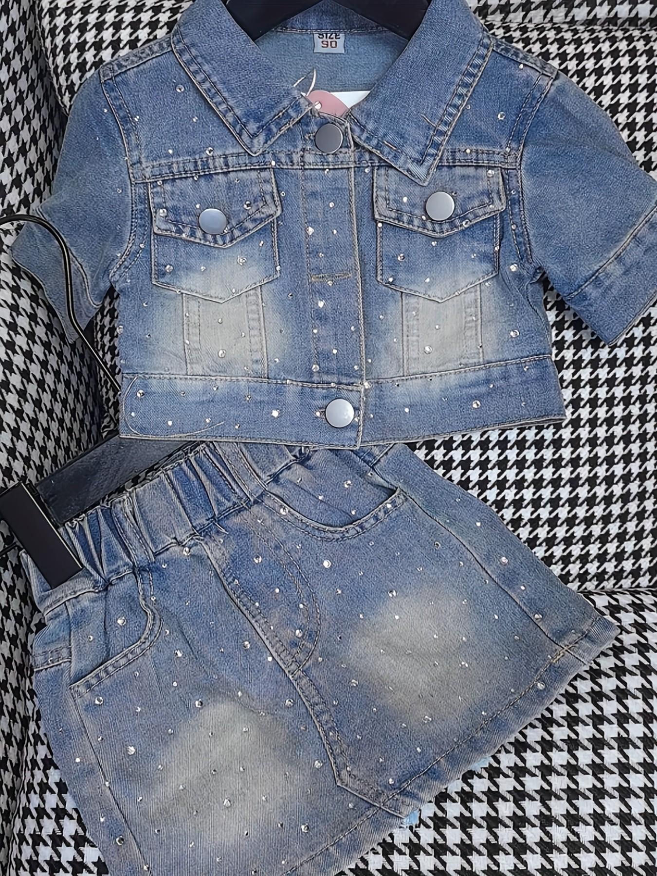 Летняя джинсовая юбка для девочек, комплект из двух предметов - Модный корейский стиль. Size 140