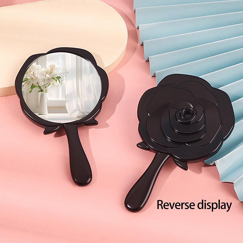 Компактное косметическое зеркало в форме цветка розы, ручное зеркало, компактное ручное зеркало, косметическое зеркало для девочек, подарки на день рождения чёрный
