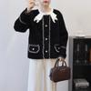 Temperament Sweater Jacket Women's Autumn and Winter New Bow Long-sleeved Imitation Mink Velvet Knitted Cardigan