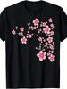 Men's 's Japan Cherry Blossom T-Shirt - GSM Heavyweight Pure Cotton Retro Sakura Print Short Sleeve